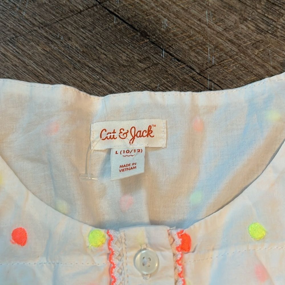 Cat & Jack Girls Large 10/12 Dress Summer White Neon Polka Dot L Pockets - Picture 5 of 9